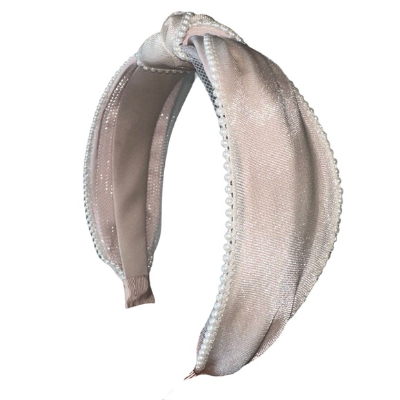 Knotted Womens TopKnot Headband with Side Pearls - Picture 10 of 14